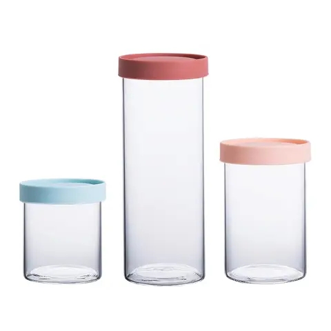 New Style High Borosilicate Airtight Sealed Glass Jar With Silica Gel Lid And Multicolor