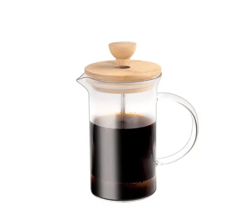 hand brew coffee tea maker with wood knob cover SS plunder
