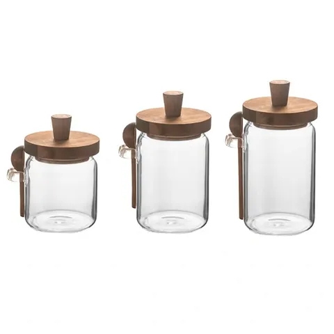 Food Storage Container Glass Jar Spice Jar High Borosilicate Air Tight Glass with Wood lid and spoon