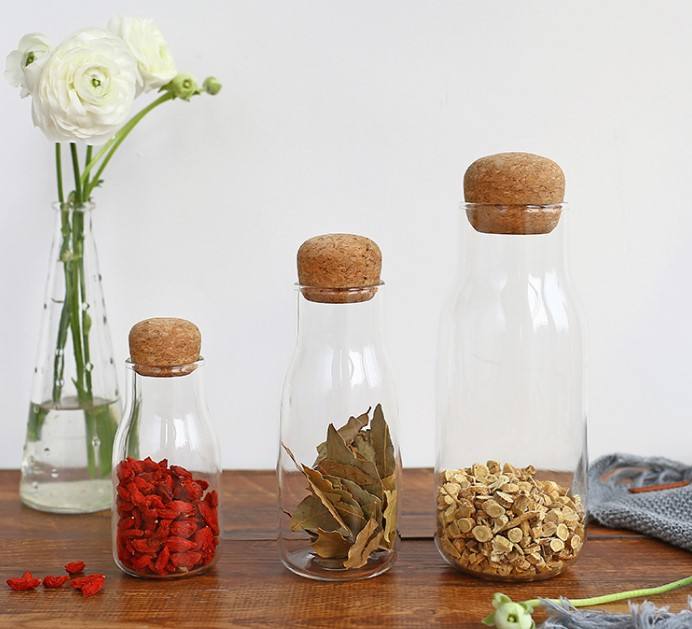 cork lids round glass jar storage containers