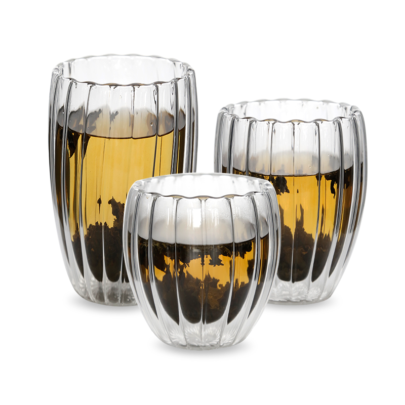 250ml 350ml 450ml Vintage Striped thermal double wall glass tumbler for tea