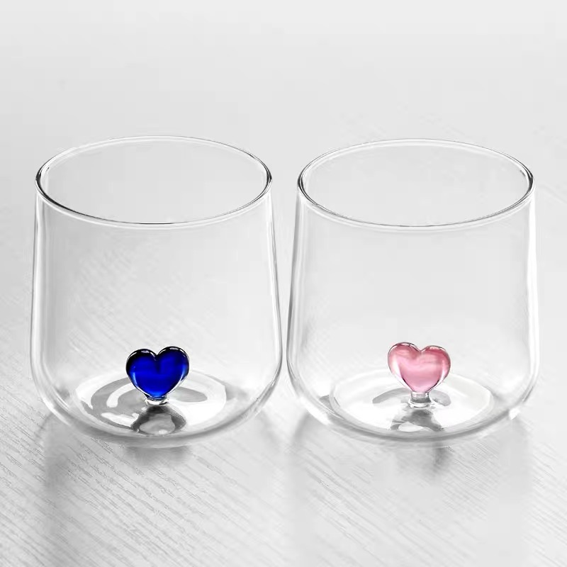 High Borosilicate Glass Material Creative Bottom Colorful Heart-Shaped CupTea Cup